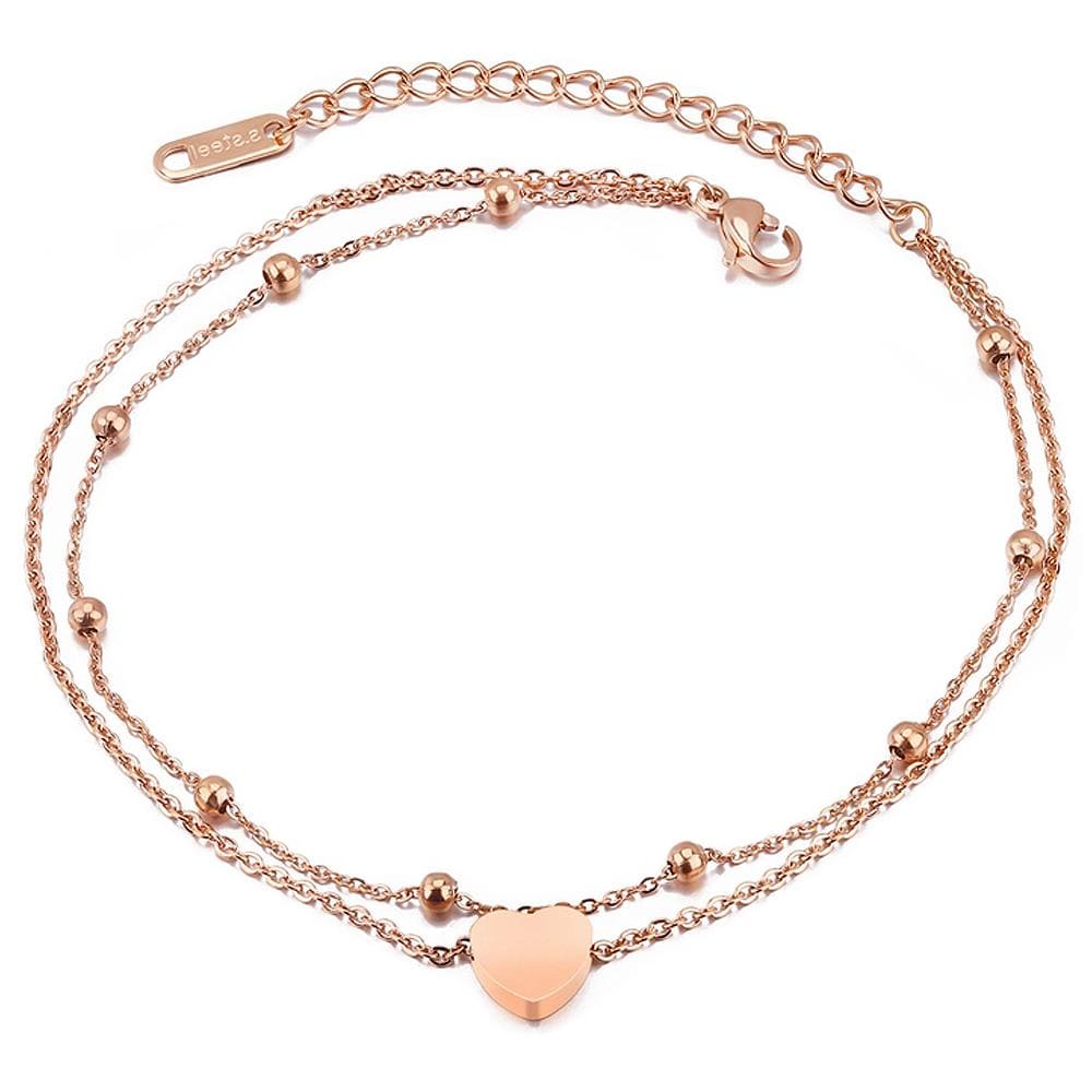 One Heart Double Strand Anklet