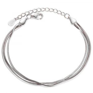 Triple Strand Snake Chain Bracelet White Gold