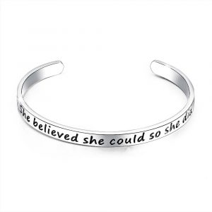 Inspirational Inscription Cuff Bangle in White Gold Layered Steel Jewellery