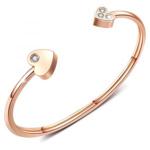 Heart Love Open Cuff Bangle in Rose Gold Layered Steel Jewellery