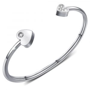 Heart Love Open Cuff Bangle in White Gold Layered Steel Jewellery