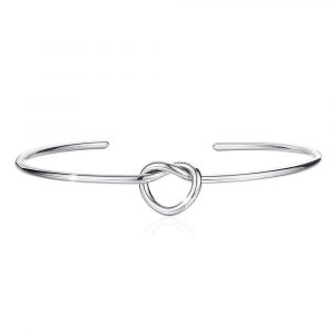 Single Knotted Tie Promise Open Cuff Bangle in White Gold Layered Steel Jewellery