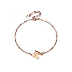 Bold Alphabet Letter Initial Charm Bracelet in Rose Gold Tone - M