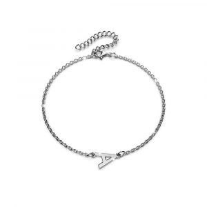 Bold Alphabet Letter Initial Charm Bracelet in White Gold Tone