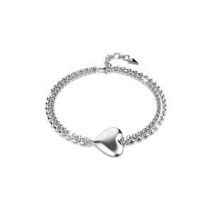 Heart-Shaped Charm Bracelet in White Gold Layered Titanium Steel