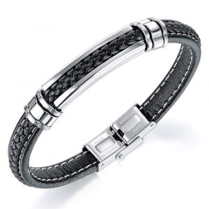 Black Braided Leather Wrap Bracelet
