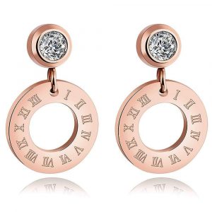 Roman Numeral W/ CZ Round Drop Earrings