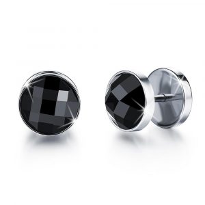 Onyx Steel Button Stud Earrings
