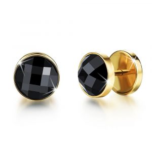 Onyx Gold Button Stud Earrings