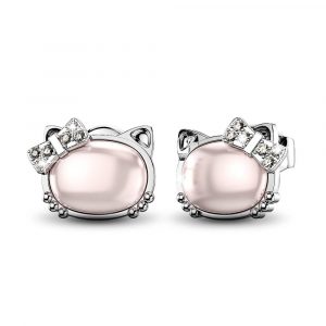 Hello Kitty Soft Pink White Gold Layered Stud Earrings