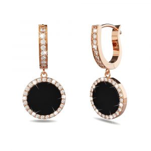 Jet Black Resin Inlay With Crystals Paved Around Huggie Earrings