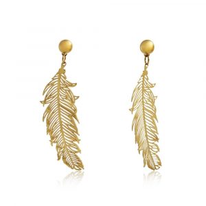 Laser Cut Feather Earrings in Gold