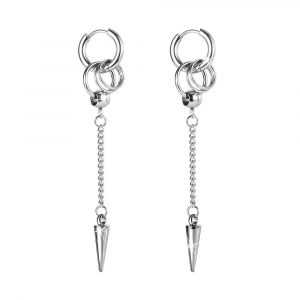 Pointy Long Chain Dangle Earrings in White Gold