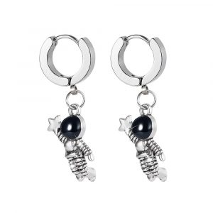Little Astronaut Dangle Earring in White Gold