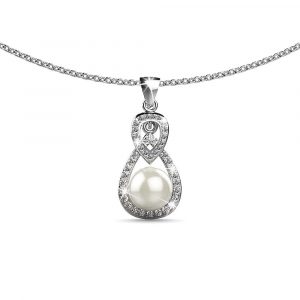 Diamond Drop Pearl White Gold Layered Necklace