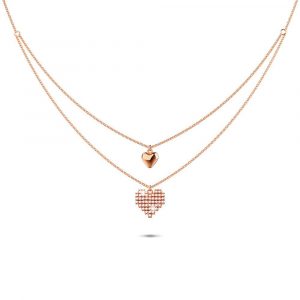 Pixel Heart Layered Necklace in Rose Gold Layered Titanium Steel