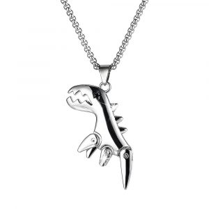 Petite Dinosaur Pendant Necklace in White Gold