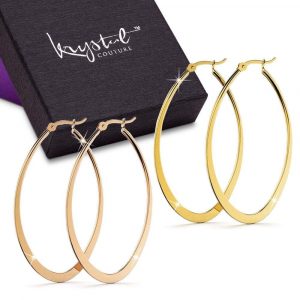 Boxed 2 Pairs Oval Hoop Earrings Set