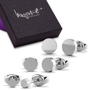 Boxed 3 Pairs Simplicity Stud Earrings Set White Gold