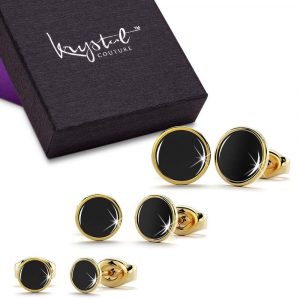 Boxed 3 Pairs Mitch Stud Earrings Set Gold