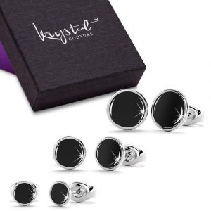Boxed 3 Pairs Mitch Stud Earrings Set White Gold