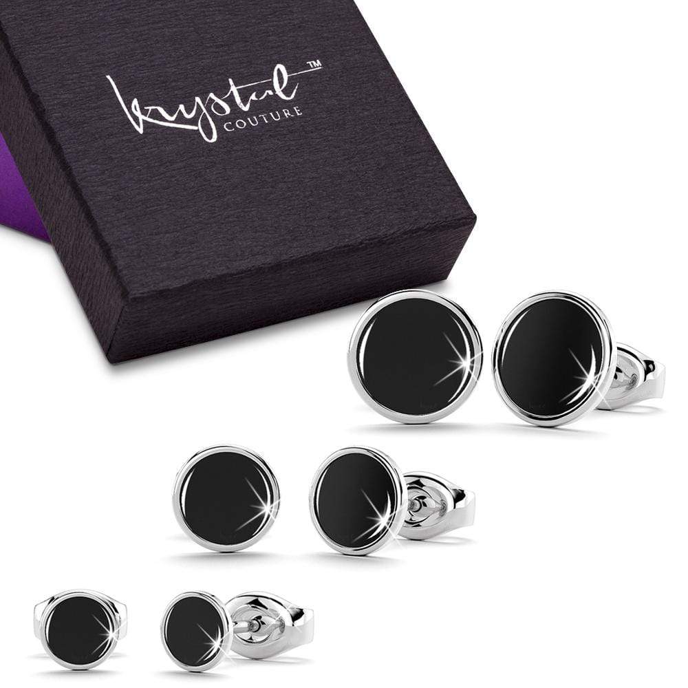 Boxed 3 Pairs Mitch Stud Earrings Set White Gold