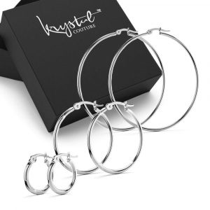 Boxed 3pr Trishia White Gold Hoops Earrings Set