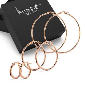 Boxed 3pr Trishia Rose Gold Hoops Earrings Set