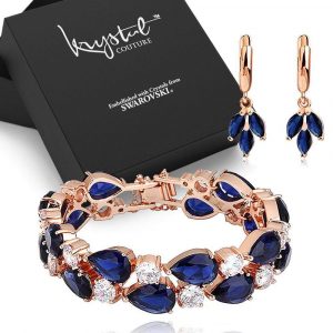 Boxed 18ct Rose Gold Sapphire Bracelet Set 17cm