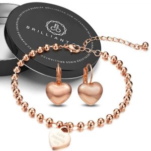 Boxed Heart Love Anklet and Leverback Earrings Set in Rose Gold