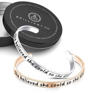 Boxed Inspirational Inscription Cuff Bangle Set in Rose Gold and White Gold Plated