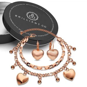 Boxed Signature Love Bracelet with Heart Leverback Earrings in Rose Gold