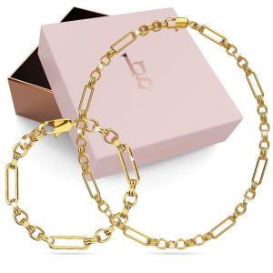 Boxed Roxanne Oval Link Paperclip Chain Gold Titanium Necklace and Bracelet Set