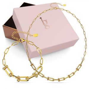 Boxed Lovelock U Link Chain Necklace Gold Titanium and Bracelet Set