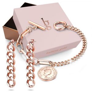 Boxed Australian Coin Charm Toggle Clasp Bracelet & Glam Chain Dangle Earrings Set in Rose Gold