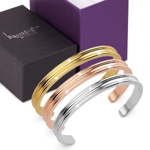 Boxed 3 Tri-Tone Lisa Luxe Cuff Bangle Set