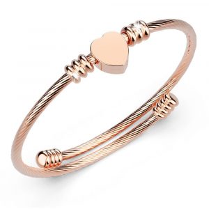 Heart Motif Charmed Stretched Spiral Coil Bangle Rose Gold Layered Titanium