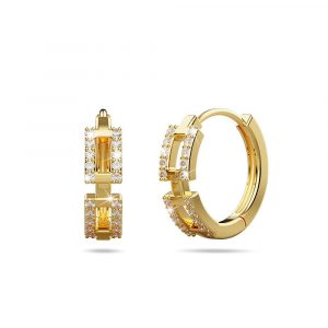 Square Linked Chain &CZ Huggie Hoop Earrings Gold