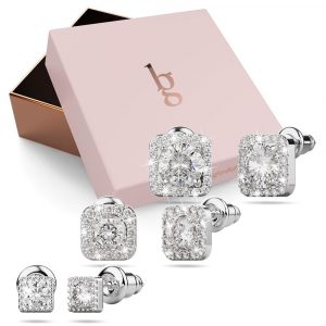 Boxed 3 Pairs Stunning White Gold Stud Earrings Set