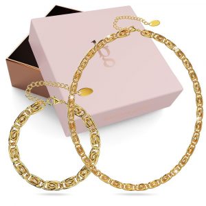 Boxed Bianca Fancy Clip Link Chain Gold Titanium Choker Necklace and Bracelet Set