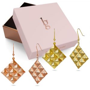 Boxed Fascination Geometric Style Diamond Shape Metallic Earrings Set