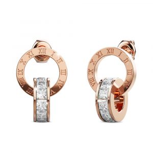 Pisces Round Interlock Dangle Rose Gold Layered Earrings Clear
