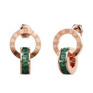 Pisces Round Interlock Dangle Rose Gold Layered Earrings Green