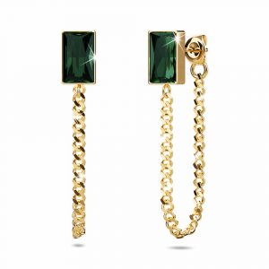 Green Zircon Stud Gold Layered Earrings