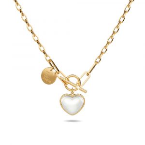 Dangling Pearl Heart Toggle Closure Necklace in Gold
