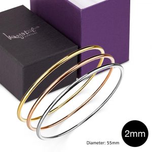 Boxed 3 pcs Tritone Gold Solid Golf Bangle 2mm Set