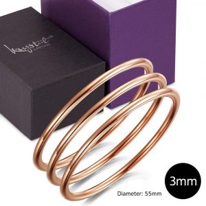 Boxed 3 pcs Solid Golf Bangle 3mm Set in Rose Gold
