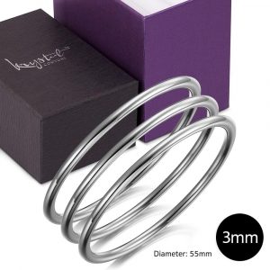 Boxed 3 pcs Solid Golf Bangle 3mm Set in White Gold