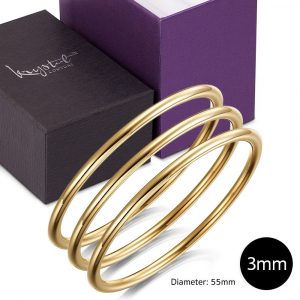 Boxed 3 pcs Solid Golf Bangle 3mm Set in Gold