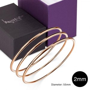 Boxed 3 pcs Solid Golf Bangle 2mm Set in Rose Gold